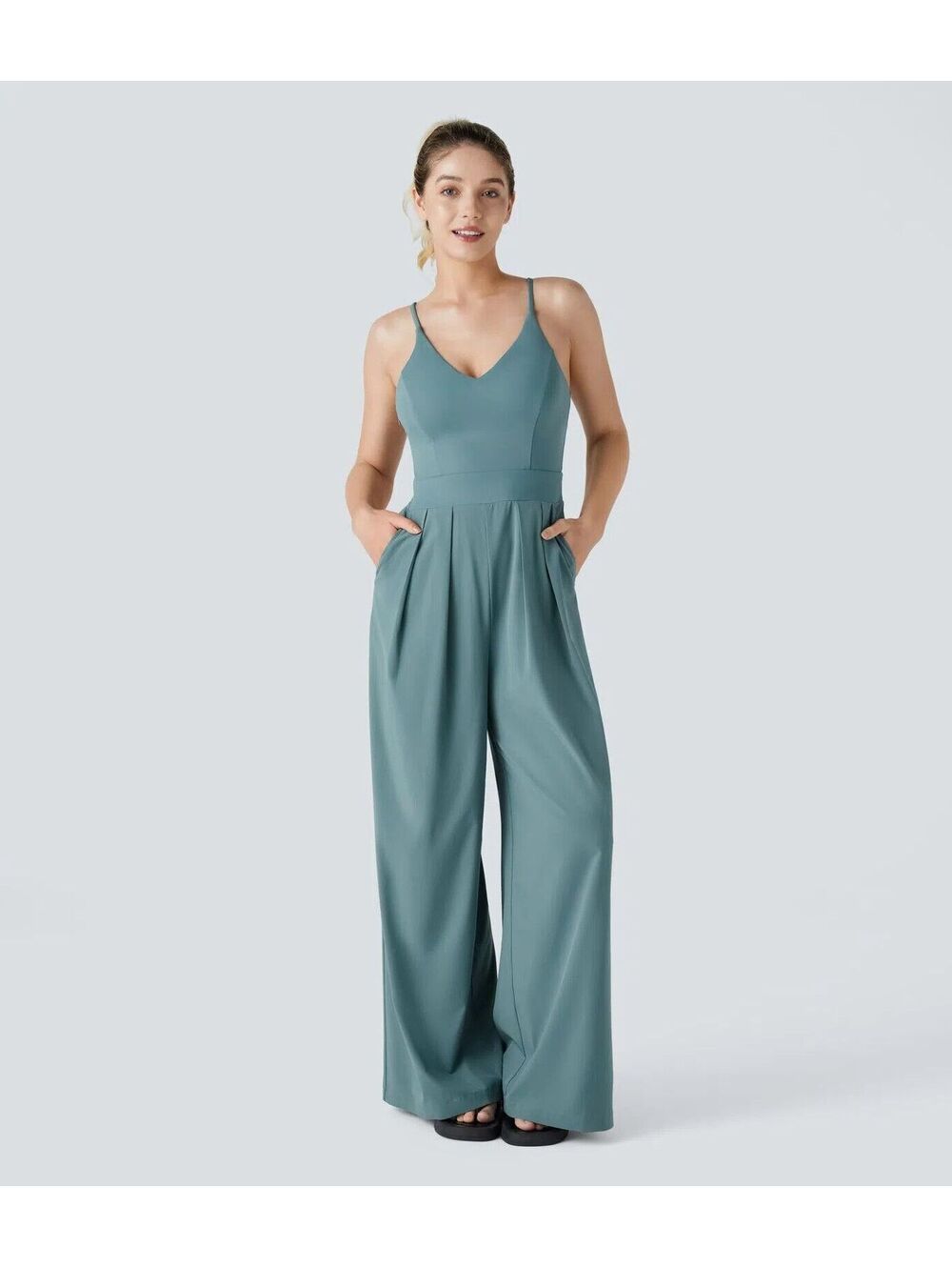 Breezeful™ Backless Side Invisible Zipper Pocket Wide Leg Jumpsuit S ($79.95)